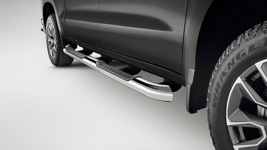 Estribos tubulares 4 pulgadas cromados para Chevrolet Silverado Turbo 2025, camioneta de trabajo
